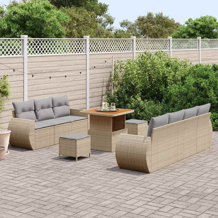 Havesofa Sæt med pude 10 pcs Beige og lys grå polyrattan