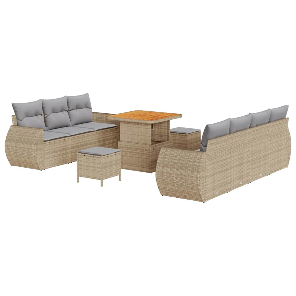 Havesofa Sæt med pude 10 pcs Beige og lys grå polyrattan