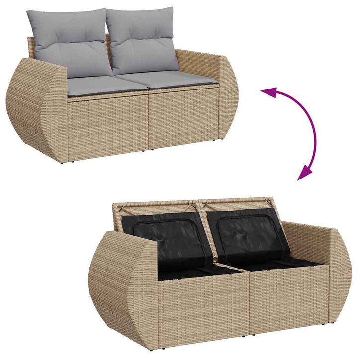 Havesofa Sæt med pude 10 pcs Beige og lys grå polyrattan