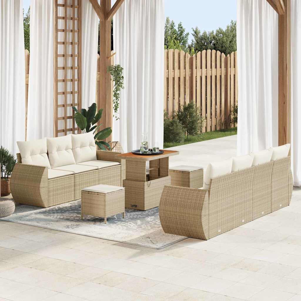 Havesofa Sæt med pude med pude 10 pcs Beige og creme polyrattan