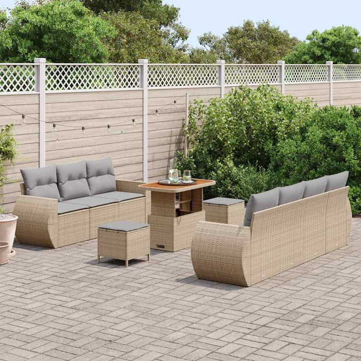 Havesofa Sæt med pude 10 pcs Beige og lys grå polyrattan