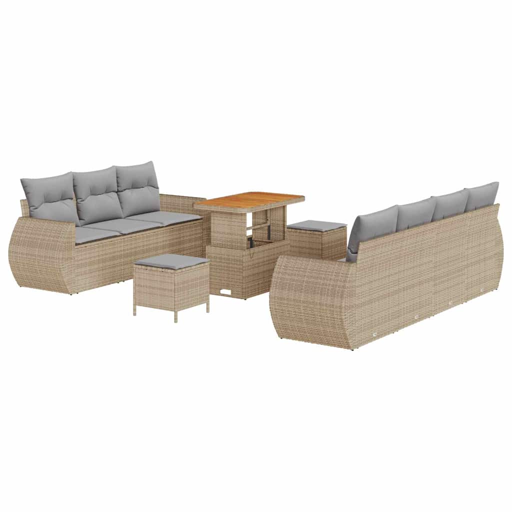 Havesofa Sæt med pude 10 pcs Beige og lys grå polyrattan