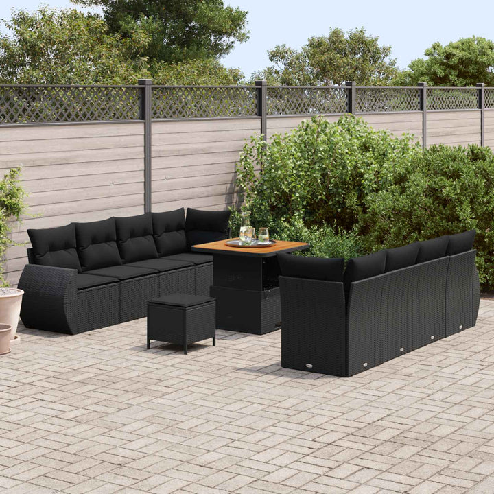 Havesofa Sæt med opbevaring 11 pcs Sort Poly rattan