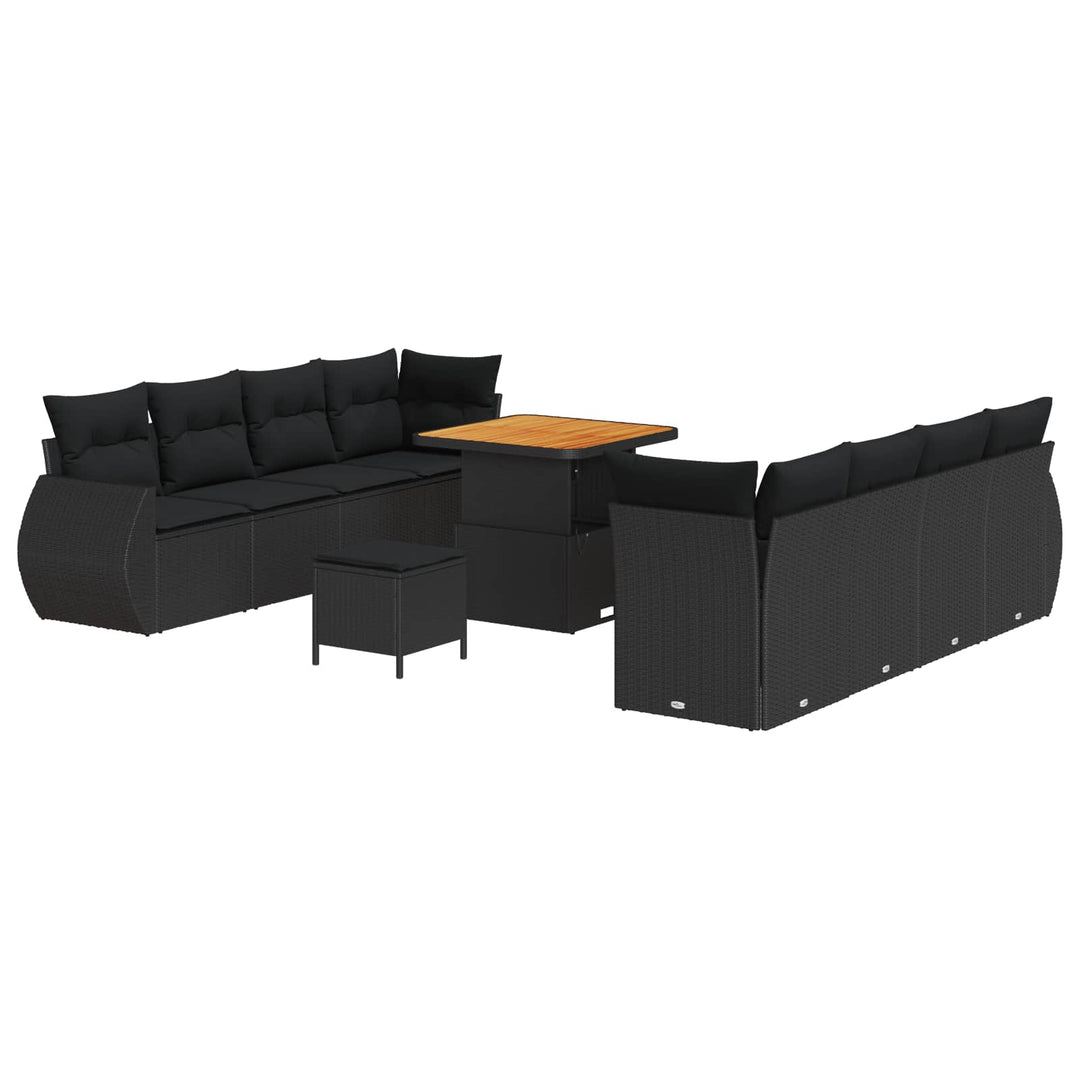 Havesofa Sæt med opbevaring 11 pcs Sort Poly rattan