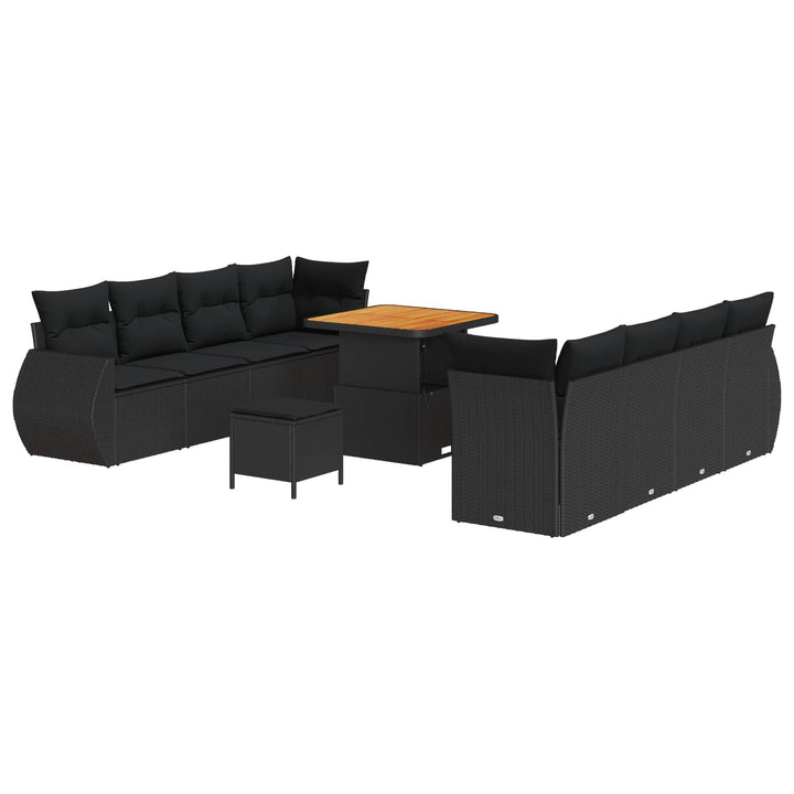 Havesofa Sæt med opbevaring 11 pcs Sort Poly rattan