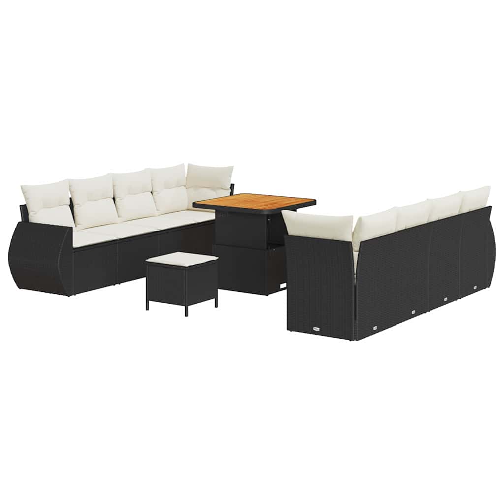 Havesofa Sæt med opbevaring 11 pcs Sort Poly rattan