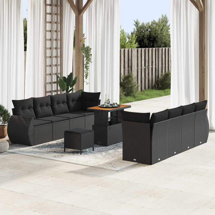 Havesofa Sæt med opbevaring 11 pcs Sort Poly rattan