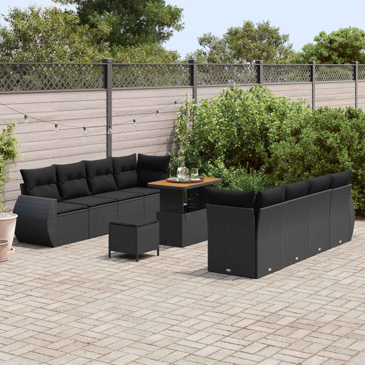 Havesofa Sæt med opbevaring 11 pcs Sort Poly rattan