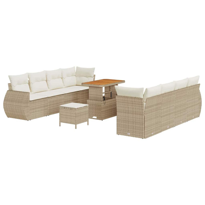 Havesofa Sæt med opbevaring 11 pcs Beige Poly rattan