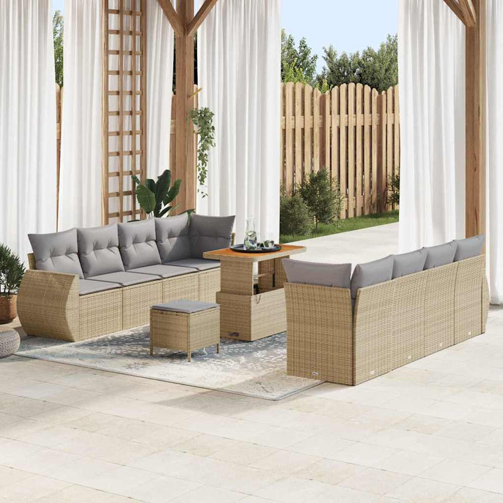 Havesofa Sæt med opbevaring 11 pcs Beige Poly rattan