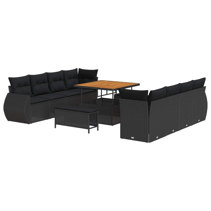 Havesofa Sæt med opbevaring 11 pcs Sort Poly rattan