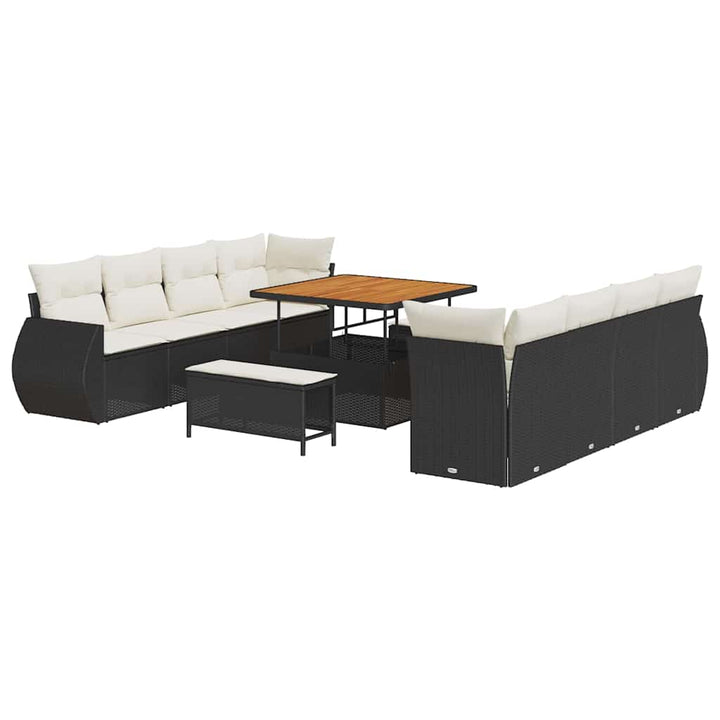 Havesofa Sæt med opbevaring 11 pcs Sort Poly rattan