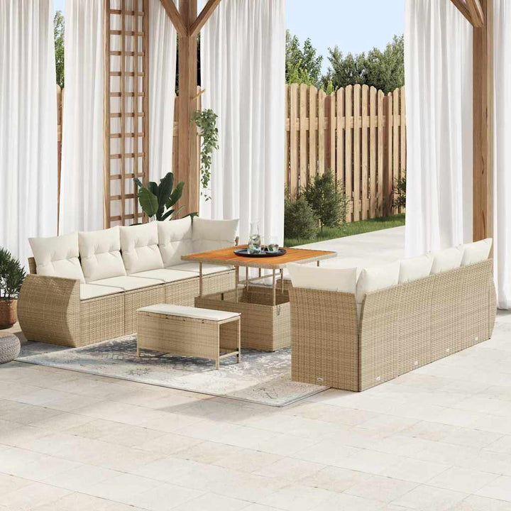 Havesofa Sæt med opbevaring 11 pcs Beige Poly rattan