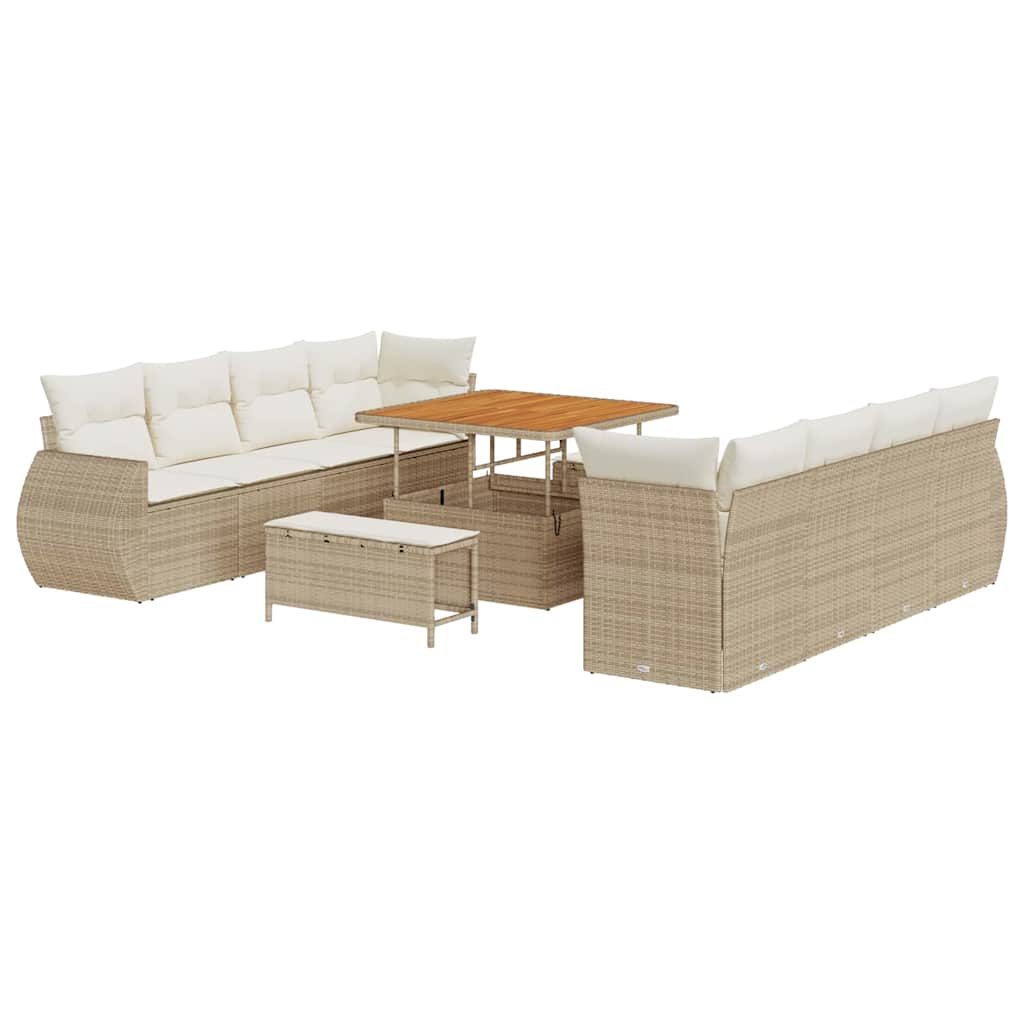 Havesofa Sæt med opbevaring 11 pcs Beige Poly rattan