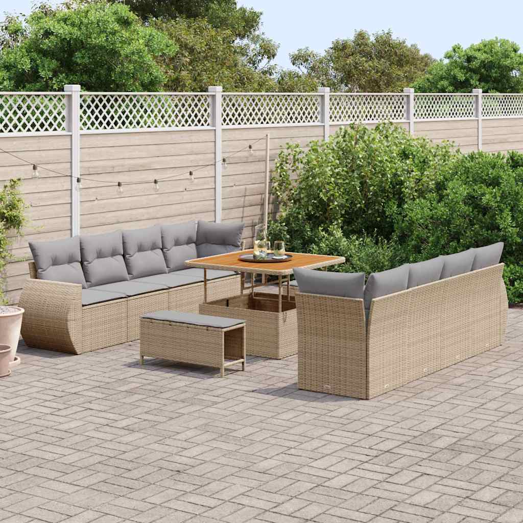 Havesofa Sæt med opbevaring 11 pcs Beige Poly rattan