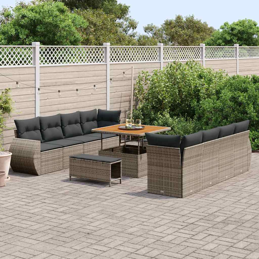 Havesofa Sæt med pude med opbevaring 11 pcs Grå polyrattan