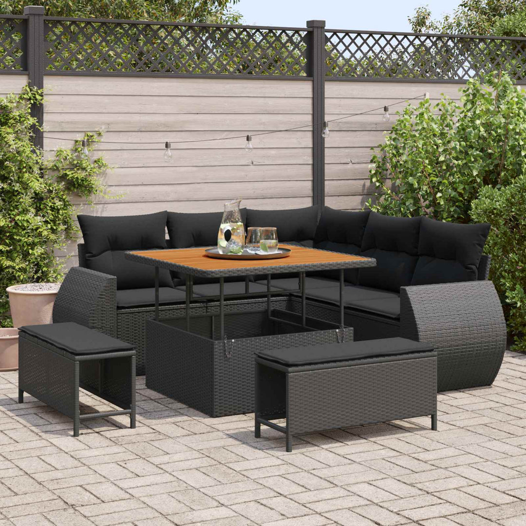 Havesofa Sæt 8 stk. 7-Antal sæder Sort polyrattan