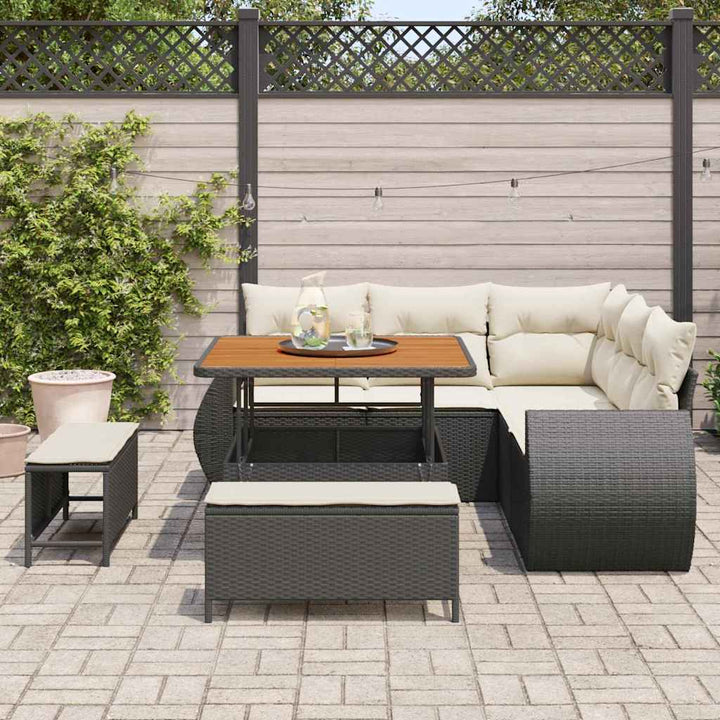 Havesofa Sæt med pude med pude 8 pcs Sort og Cream polyrattan