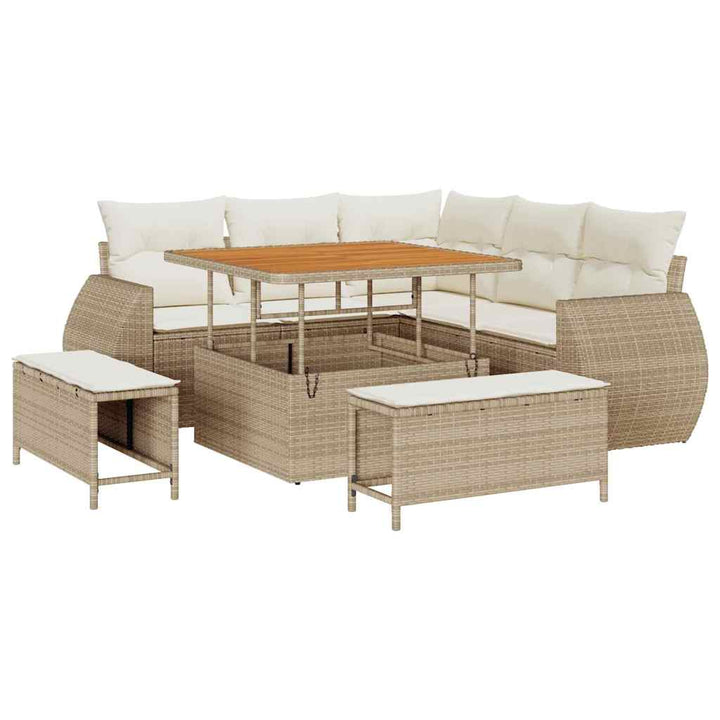 Havesofa Sæt med pude med pude 8 pcs Beige og creme polyrattan