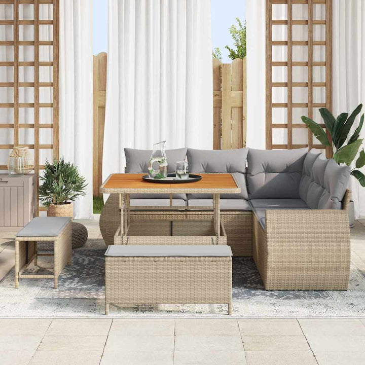 Havesofa Sæt 8 stk. 7-Antal sæder Beige og lys grå polyrattan