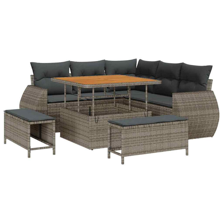 Havesofa Sæt med pude med opbevaring 8 pcs Grå polyrattan