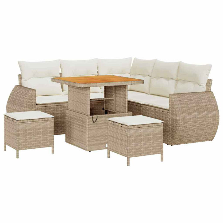 Havesofa Sæt 8 stk. 7-Antal sæder Beige og creme polyrattan