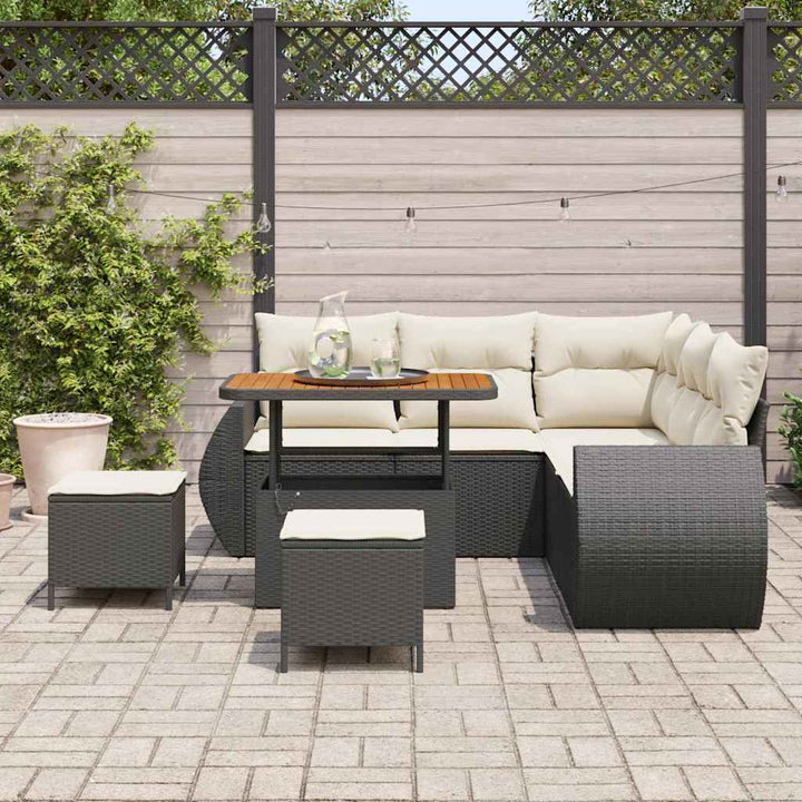 Havesofa Sæt med pude med pude 8 pcs Sort og Cream polyrattan