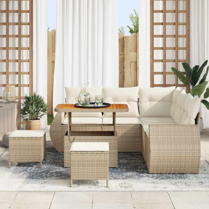 Havesofa Sæt 8 stk. 7-Antal sæder Beige og creme polyrattan