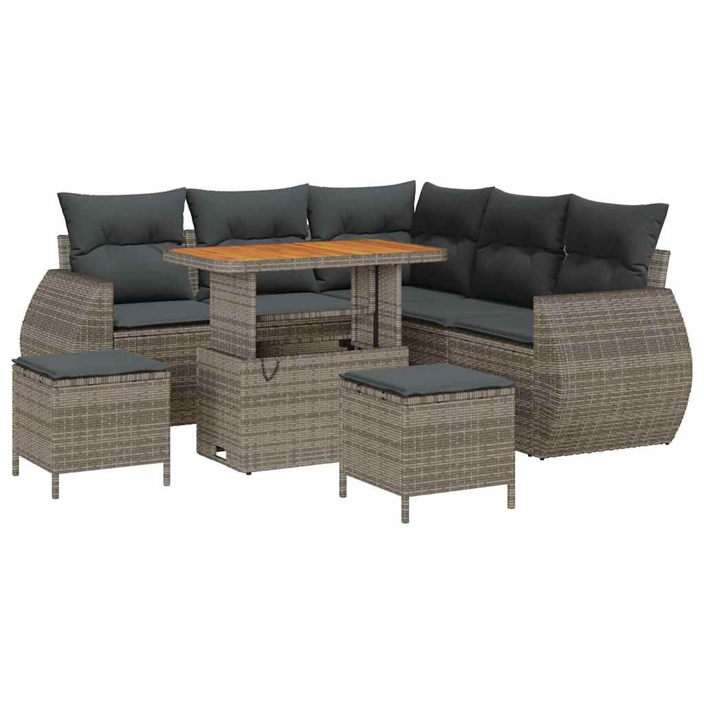 Havesofa Sæt med pude med opbevaring 8 pcs Grå polyrattan
