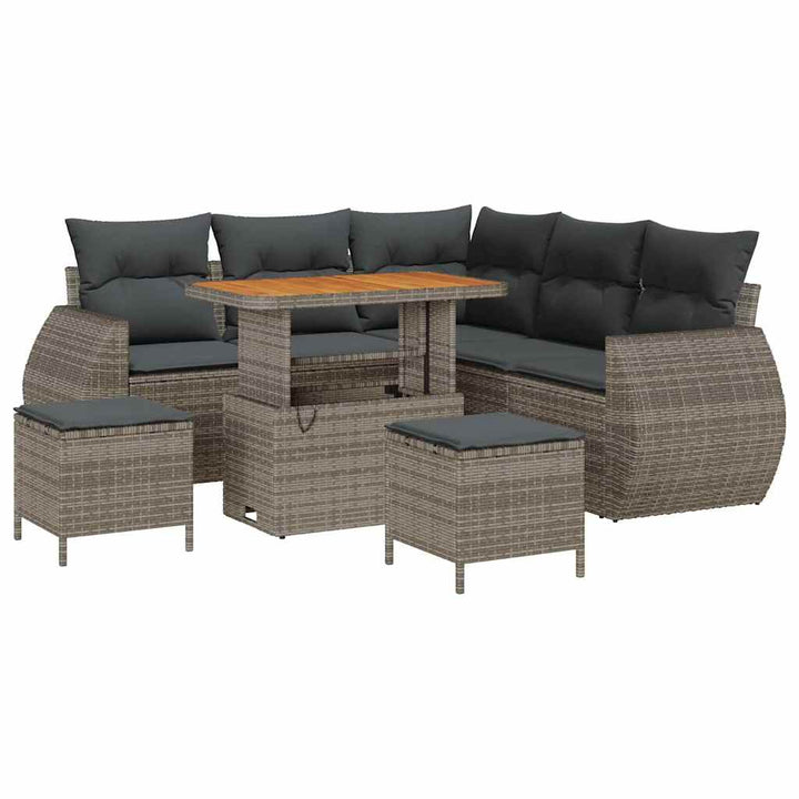 Havesofa Sæt med pude med opbevaring 8 pcs Grå polyrattan