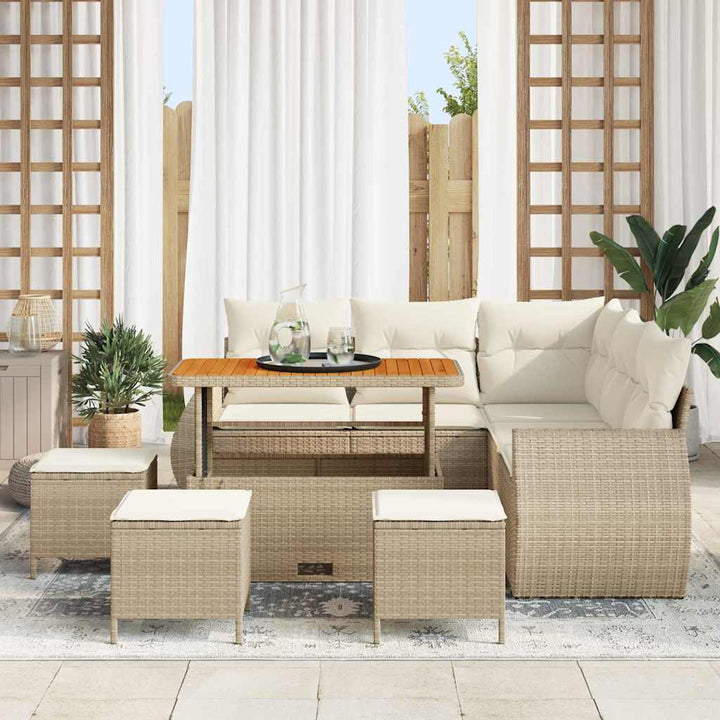 Havesofa Sæt 9 stk. 8-Antal sæder Beige og creme polyrattan