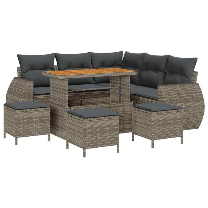 Havesofa Sæt med pude med opbevaring 9 pcs Grå polyrattan