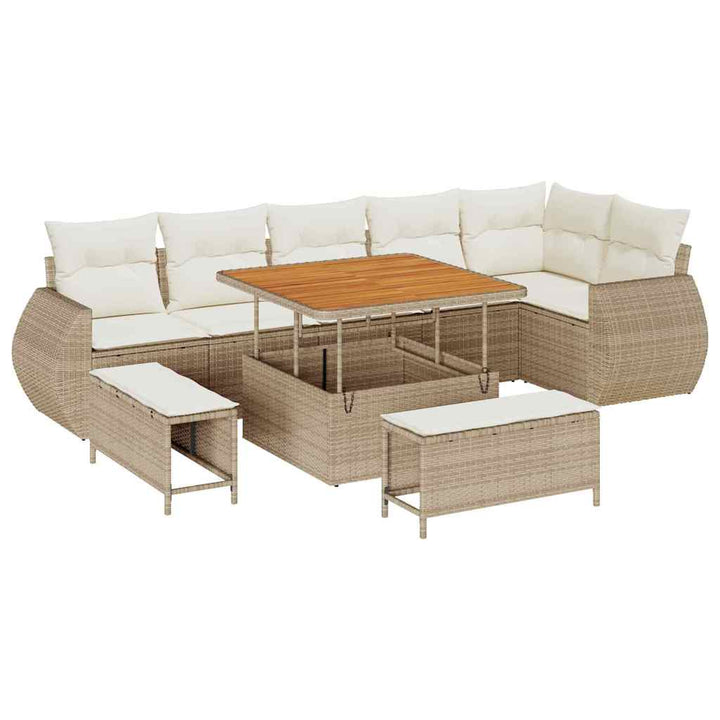 Havesofa Sæt med pude med opbevaring 9 pcs beige og cremefarvet