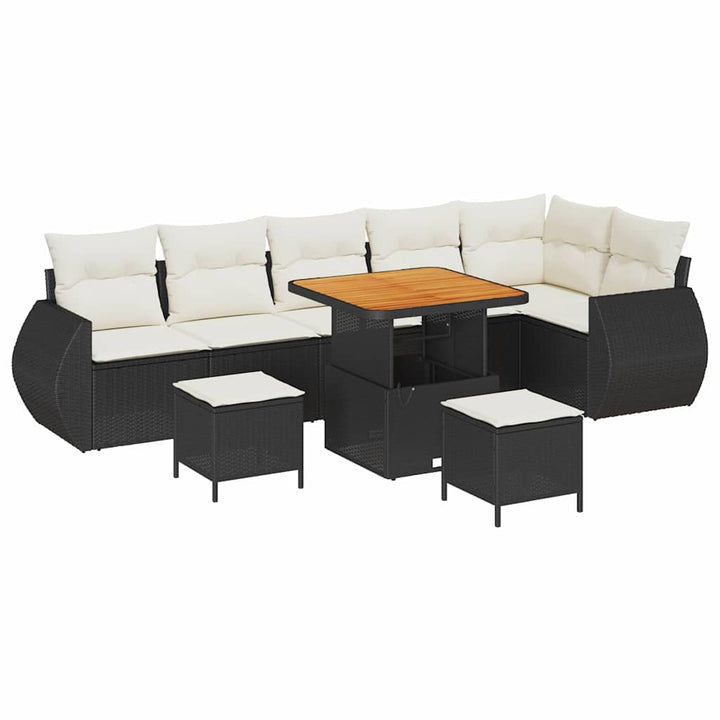 Havesofa Sæt med pude med pude 9 pcs Sort og Cream Poly Rattan