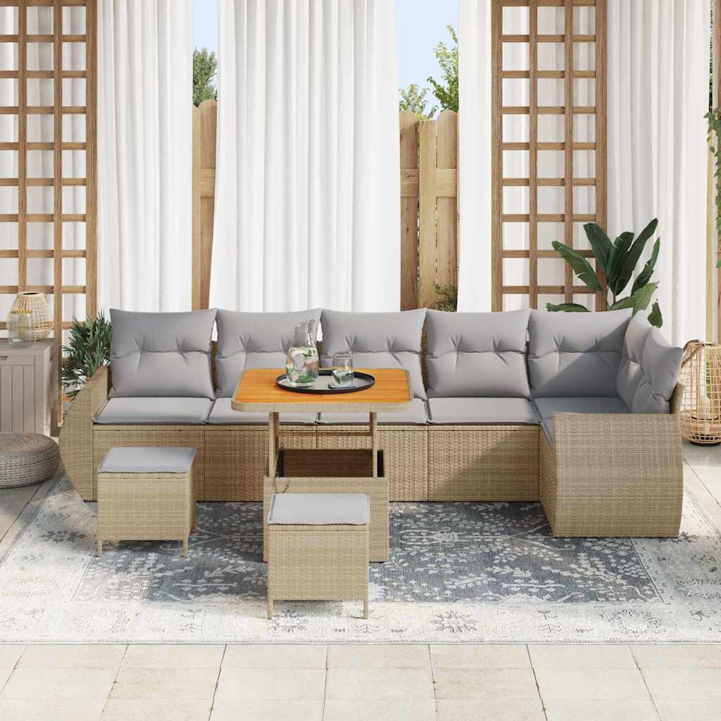 Havesofa Sæt 9 stk. 9-Antal sæder Beige og lys grå Poly Rattan