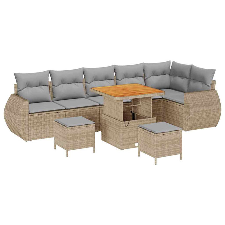 Havesofa Sæt 9 stk. 9-Antal sæder Beige og lys grå Poly Rattan
