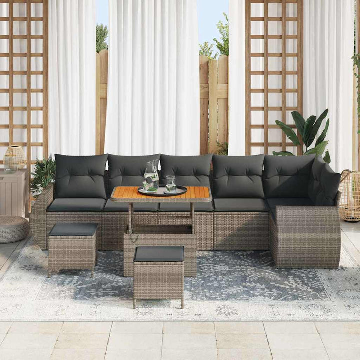 Havesofa Sæt med pude med opbevaring 9 pcs Grå Poly Rattan