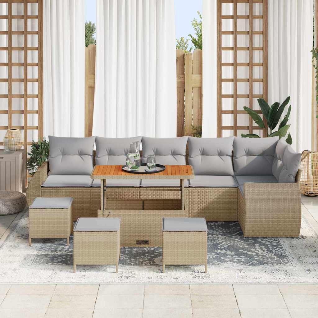 Havesofa Sæt med pude 10 pcs Beige og lys grå Poly Rattan