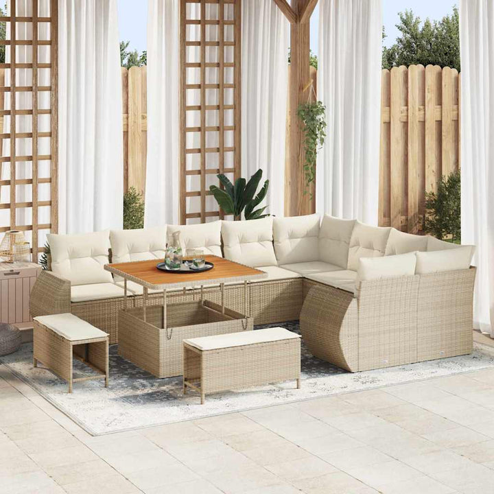 Havesofa Sæt 12 stk. 12-Antal sæder Beige og creme Poly Rattan