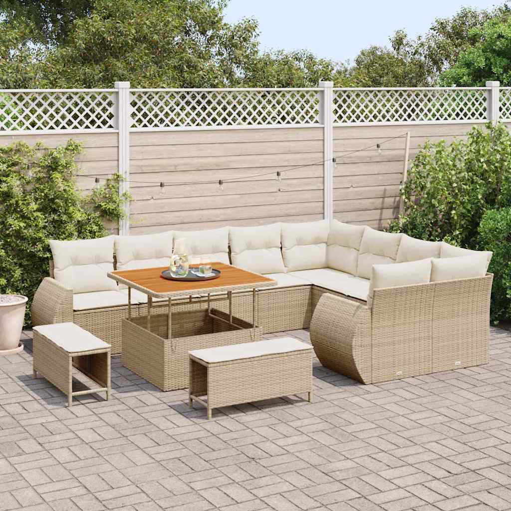 Havesofa Sæt 12 stk. 12-Antal sæder Beige og creme Poly Rattan