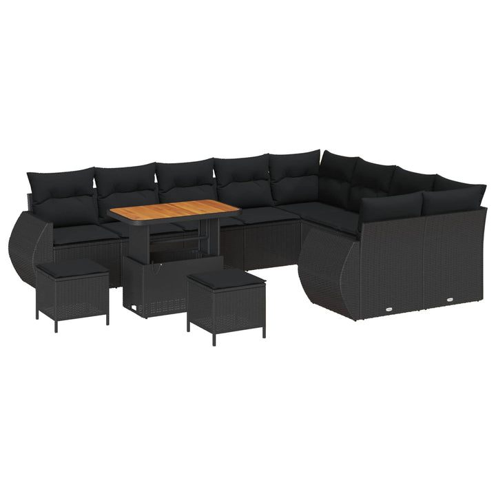 Havesofa Sæt 12 pcs Sort Polyrattan og pulverlakeret stål