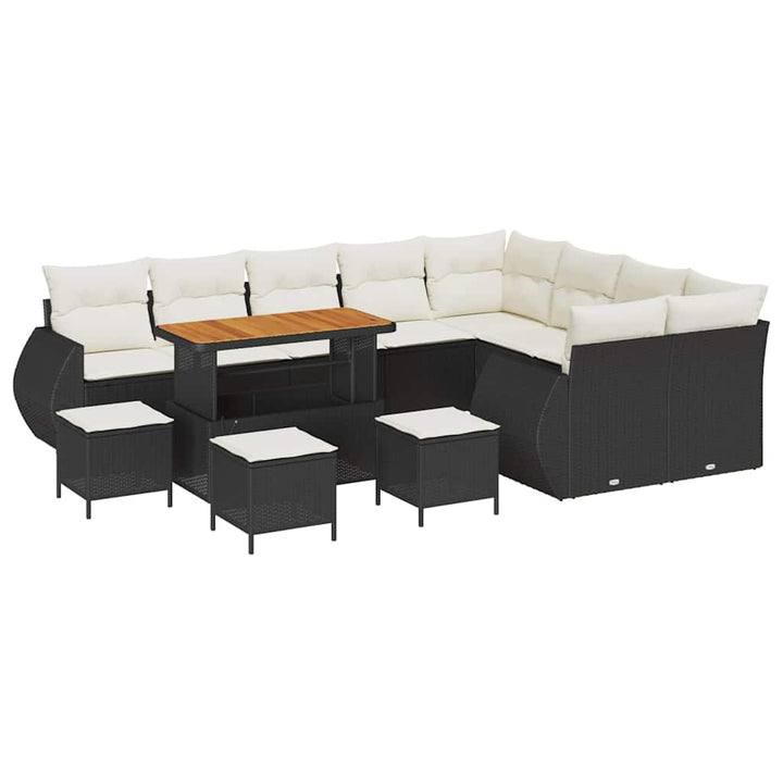 Havesofa Sæt med pude med pude 13 pcs Sort og Cream Poly Rattan