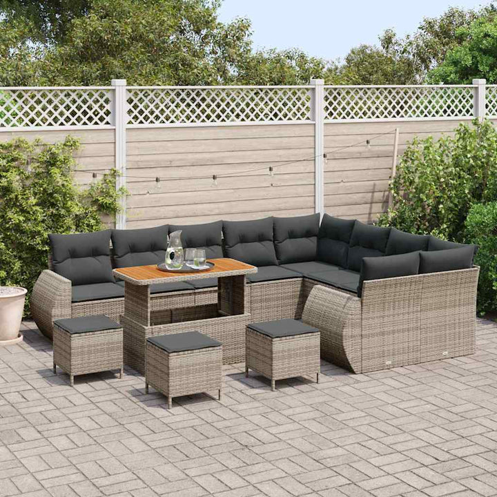 Havesofa Sæt med pude med opbevaring 13 pcs Grå Poly Rattan