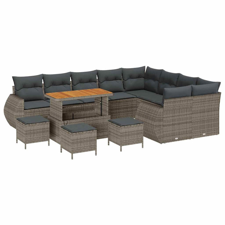 Havesofa Sæt med pude med opbevaring 13 pcs Grå Poly Rattan