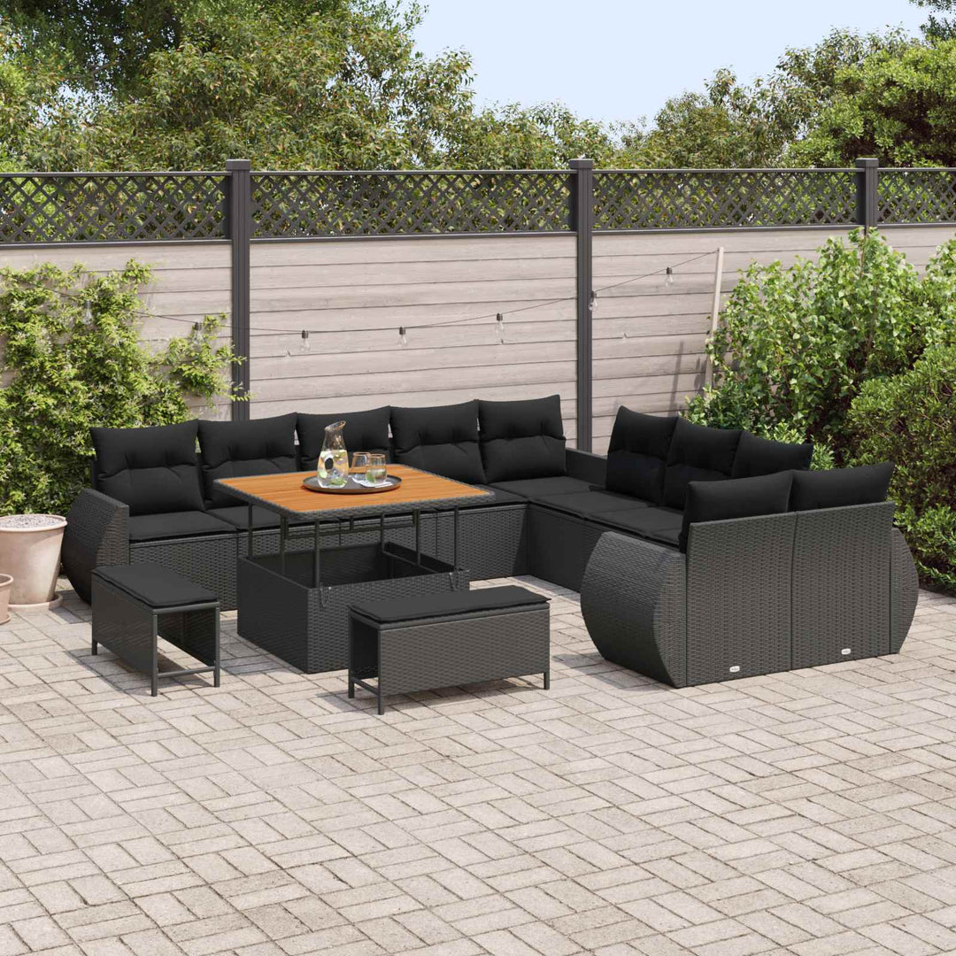 Havesofa Sæt 13 pcs Sort Polyrattan og pulverlakeret stål