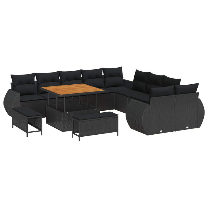 Havesofa Sæt 13 pcs Sort Polyrattan og pulverlakeret stål