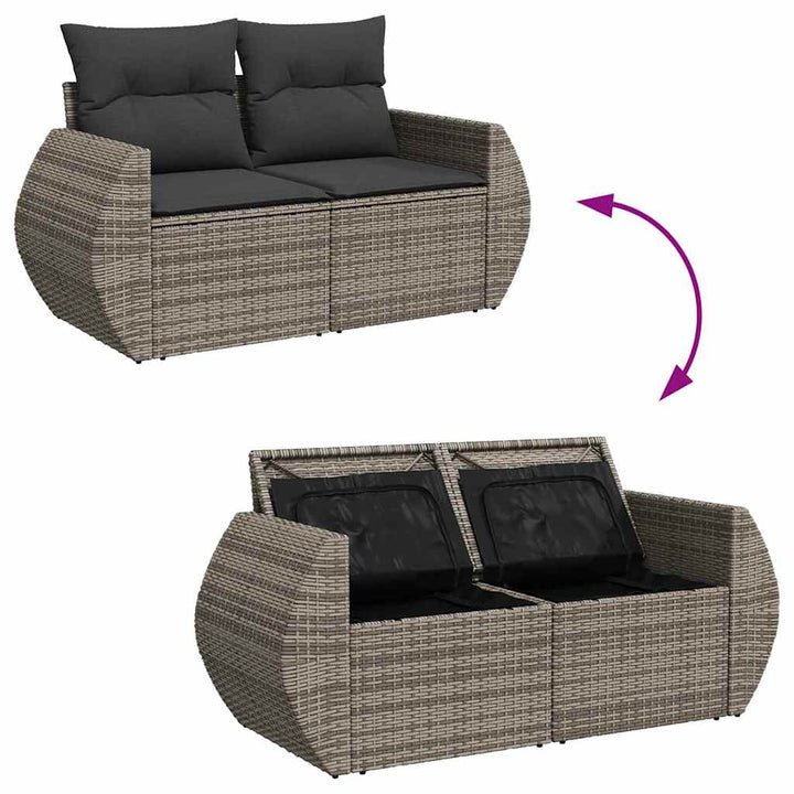 Havesofa Sæt 13 pcs Grå Polyrattan og pulverlakeret stål