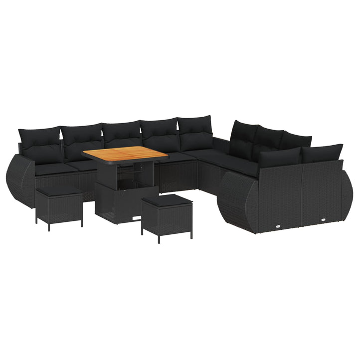 Havesofa Sæt 13 pcs Sort Polyrattan og pulverlakeret stål