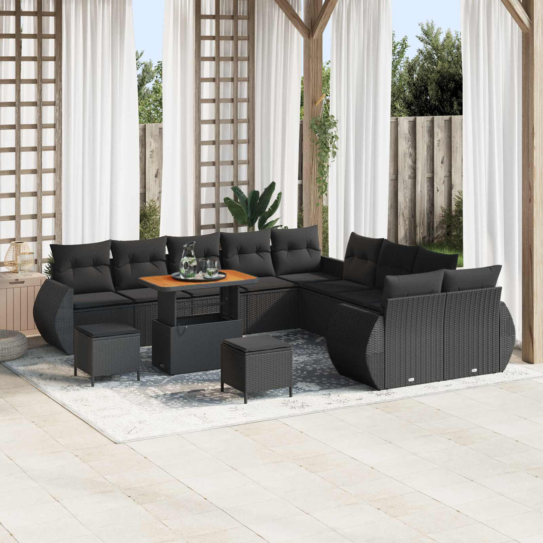 Havesofa Sæt 13 pcs Sort Polyrattan og pulverlakeret stål