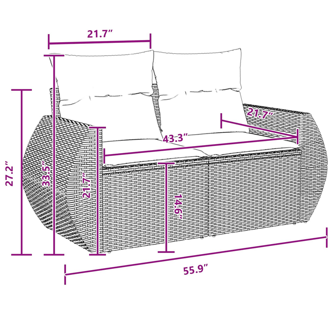 Havesofa Sæt 13 pcs Sort Polyrattan og pulverlakeret stål